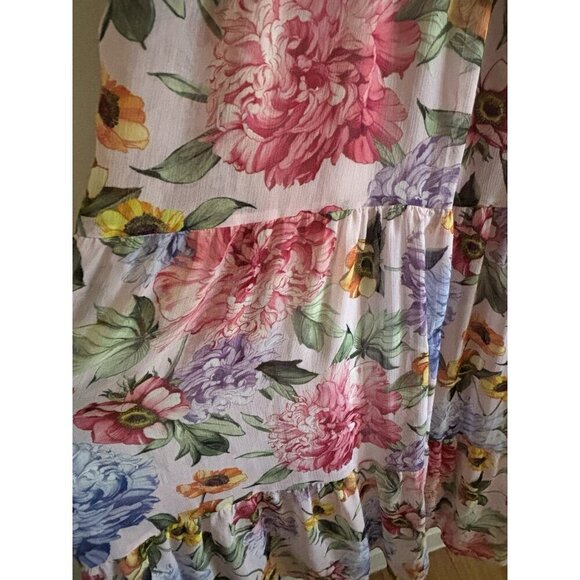 Express Pink Floral Spring Chiffon Tie Strap Tiered Maxi Dress Small Romantic - Picture 5 of 12